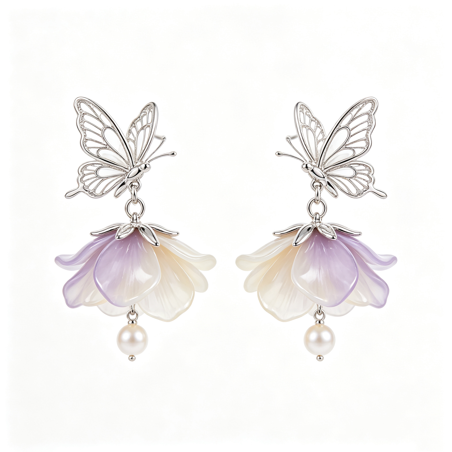 Ombre Petal Butterfly Pearl Dangle Earrings