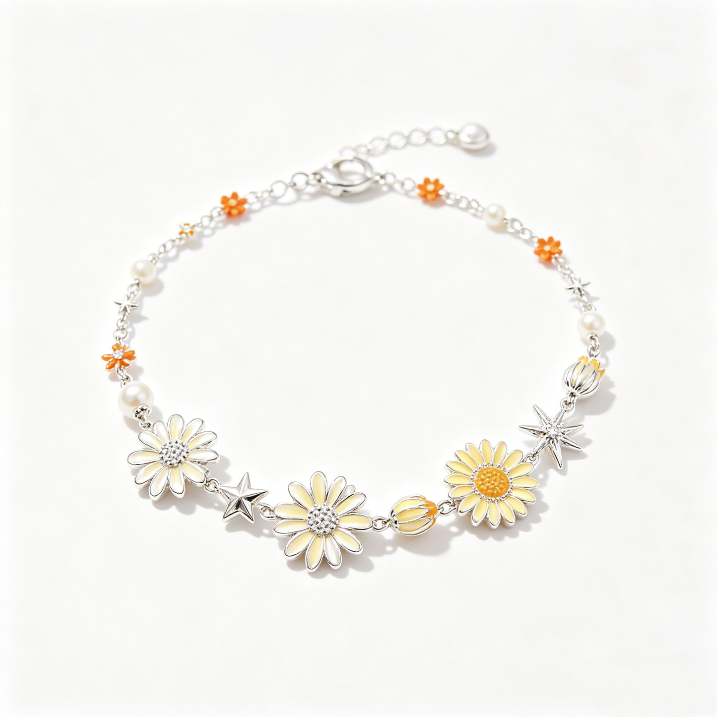 Daisy Sunflower Star Enamel Pearl Bracelet