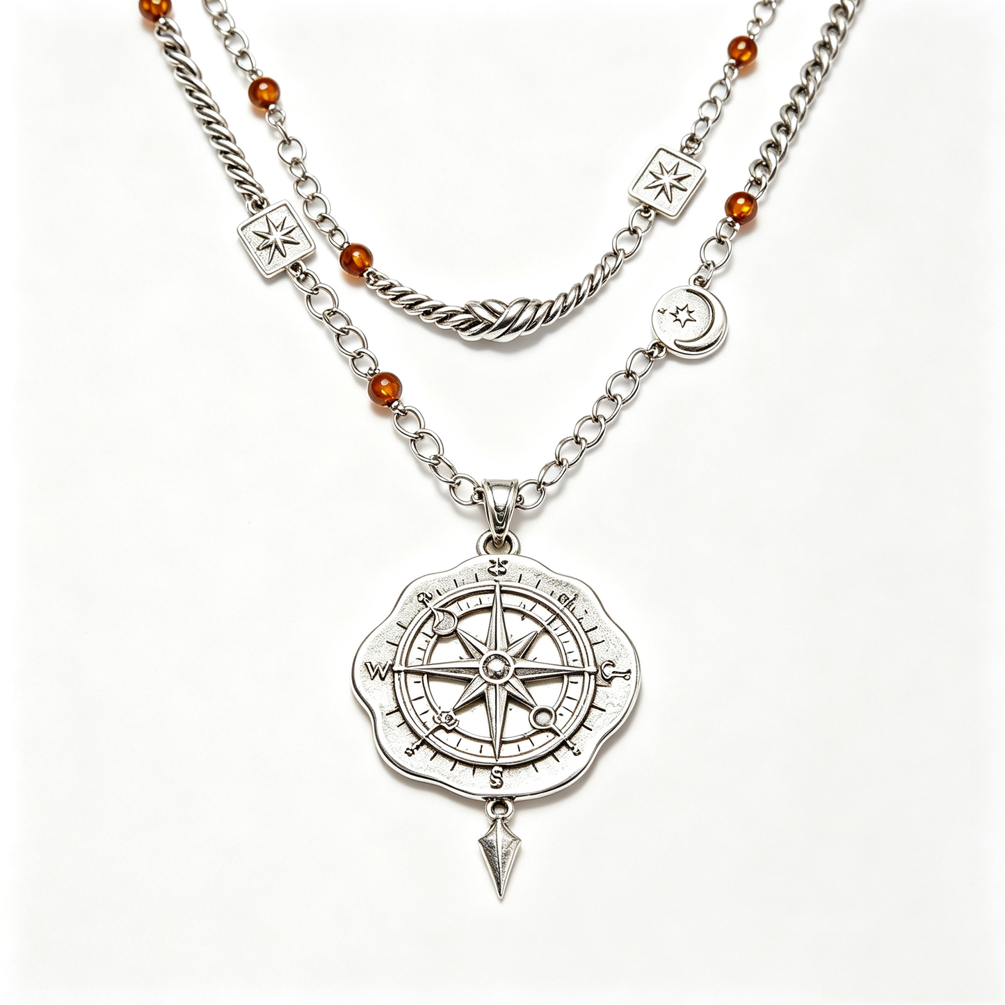 Vintage Compass Multi‑Layer Beaded Necklace