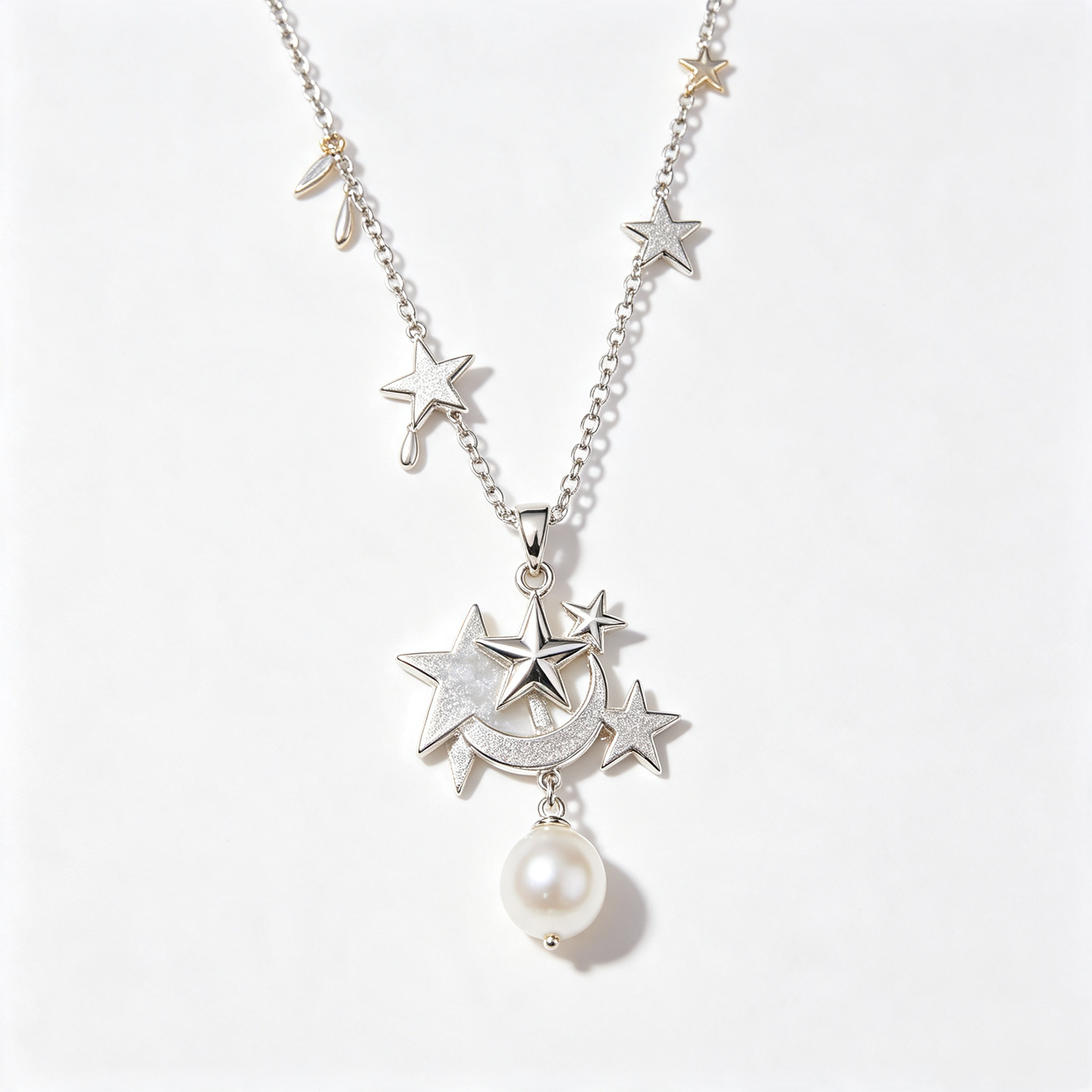 Star Moon Pearl Drop Necklace
