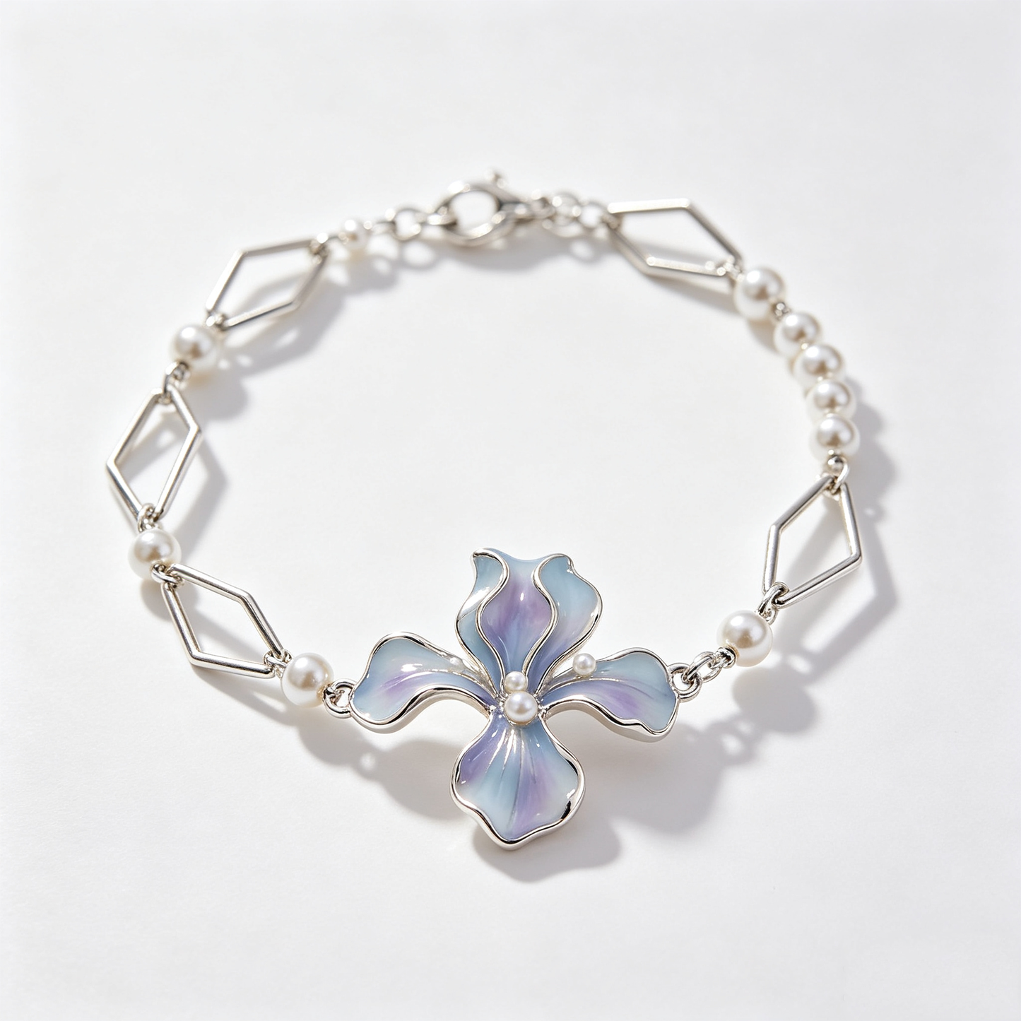 Gradient Iris Flower Geometric Pearl Chain Bracelet