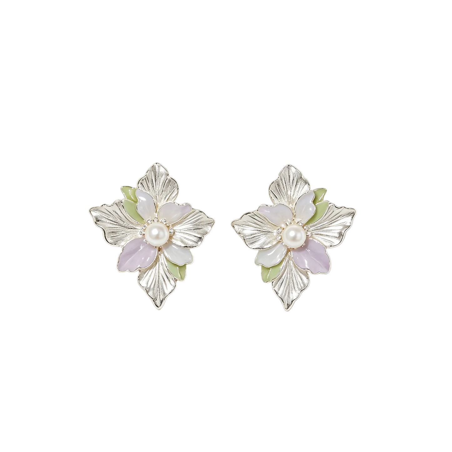 Pastel Multi‑Tone Floral Pearl Statement Stud Earrings