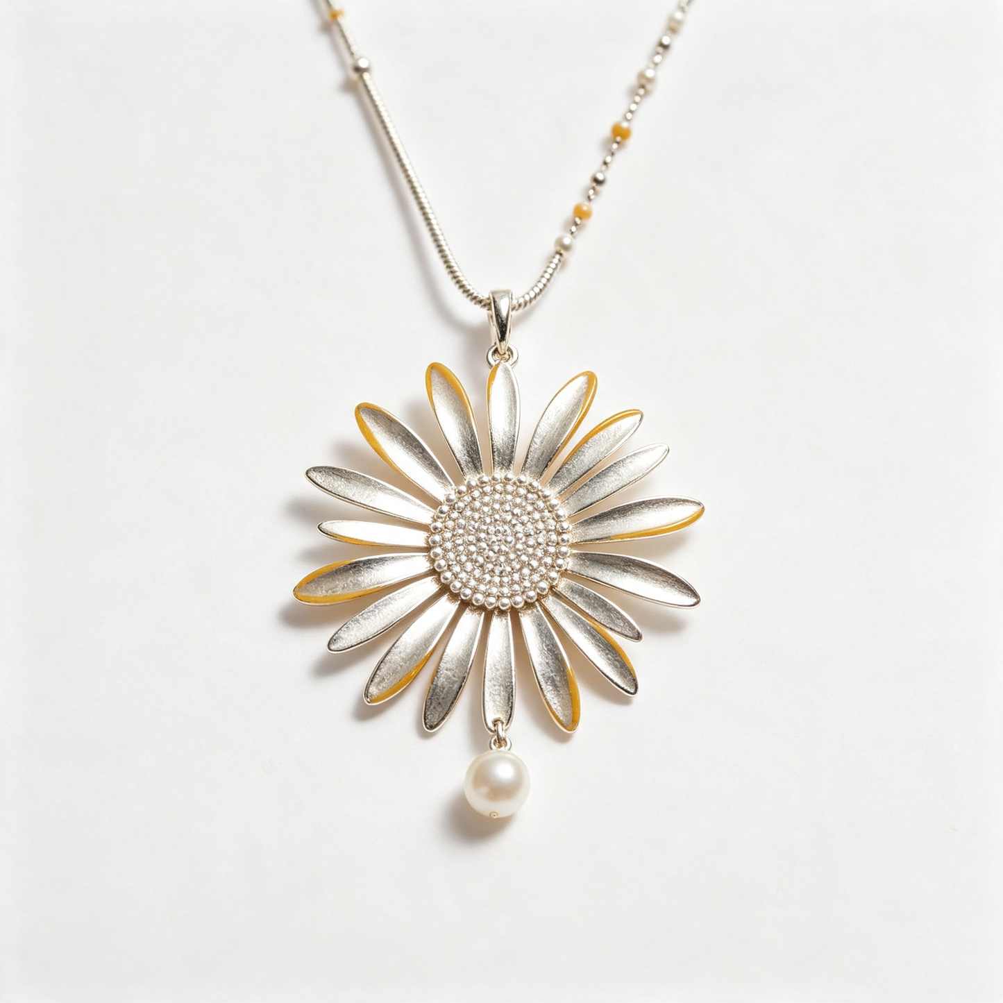 Large Daisy Pearl Drop Pendant Necklace
