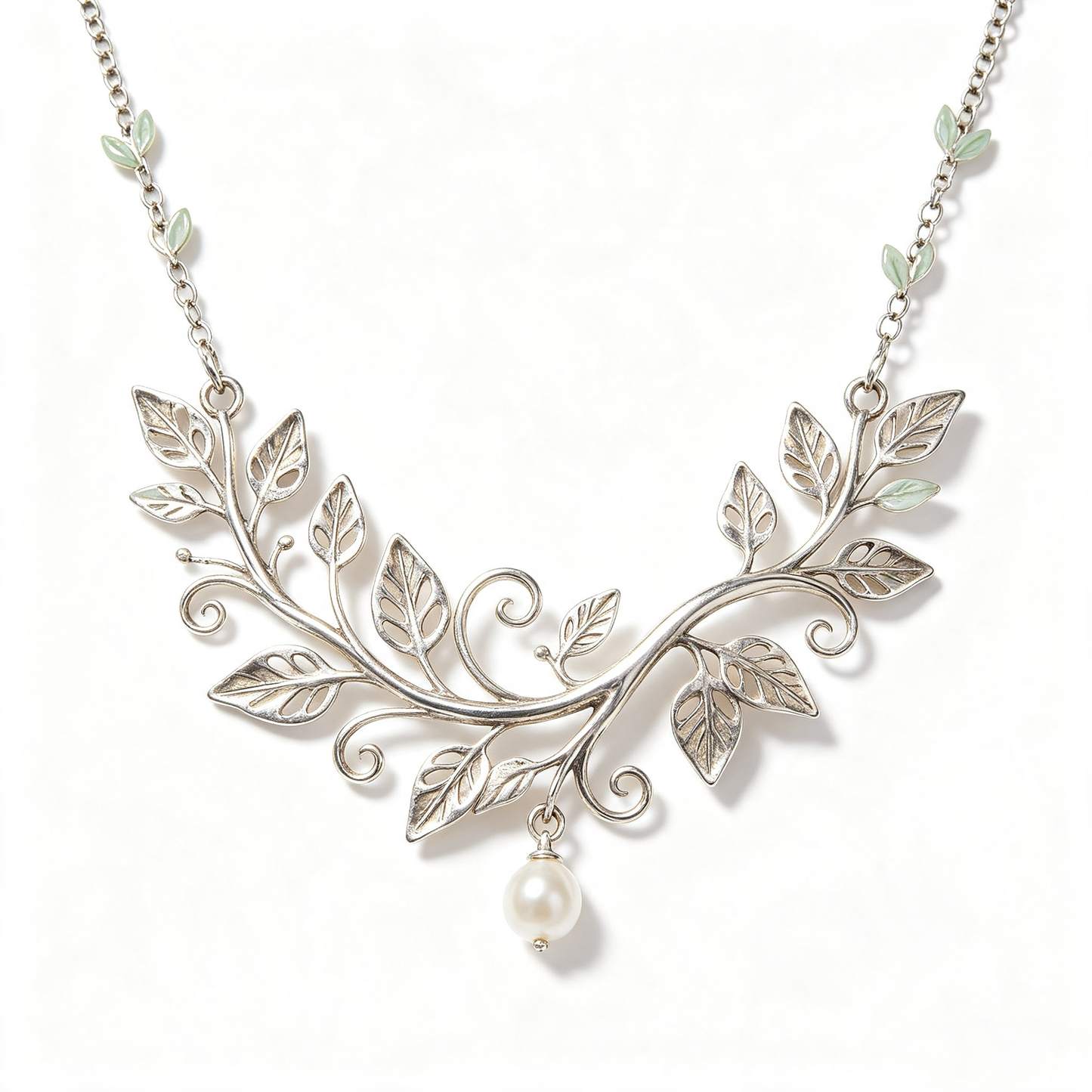 Vintage Leaf Vine Pearl Collar Necklace