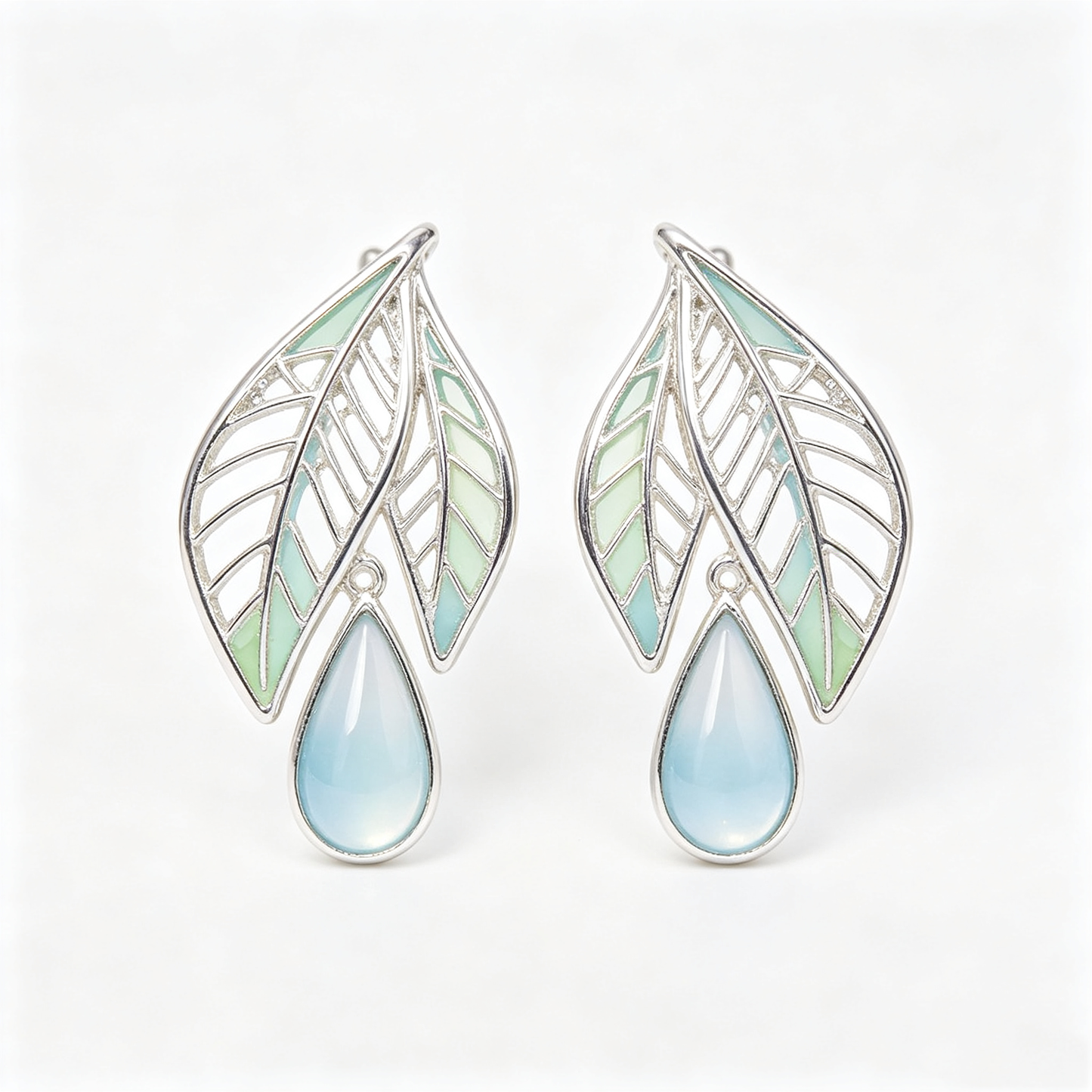 Leaf Openwork Teardrop Gem Drop Earrings