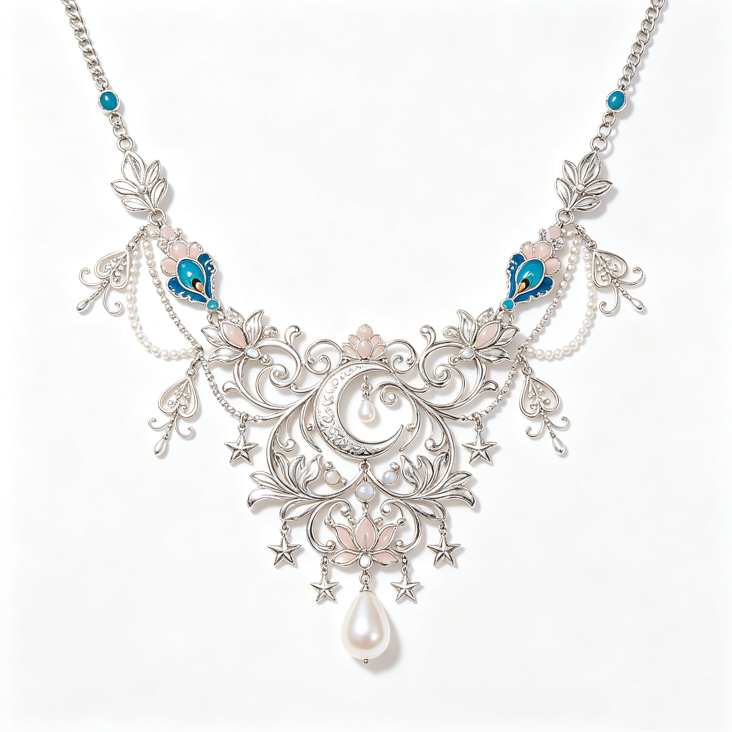 Ornate Moon Floral Star Statement Necklace