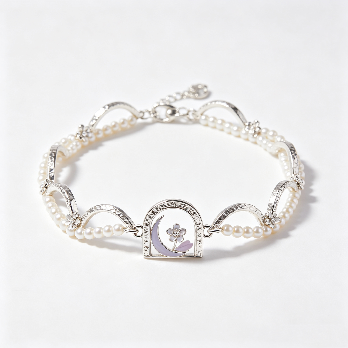 Arch Frame Moon Flower Double Pearl Bracelet