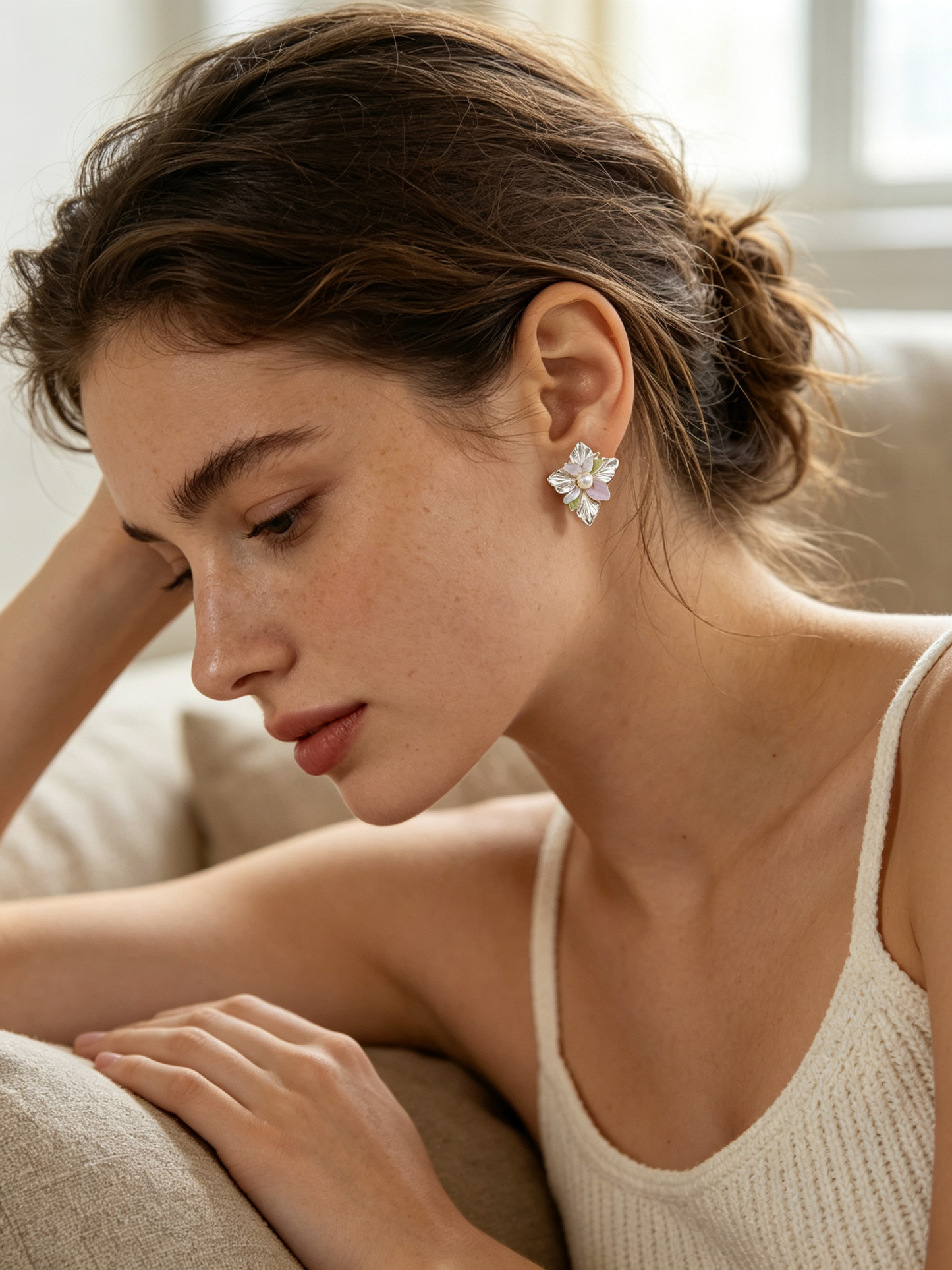 Pastel Multi‑Tone Floral Pearl Statement Stud Earrings