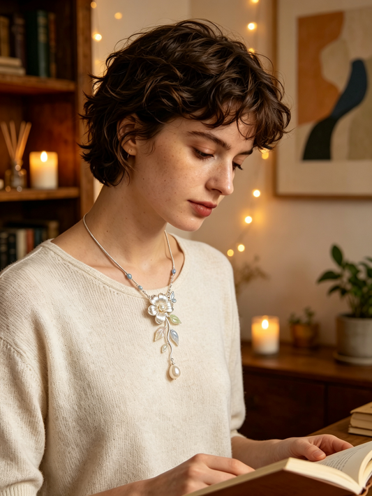 Floral Butterfly Multi-Stone Pearl Necklace