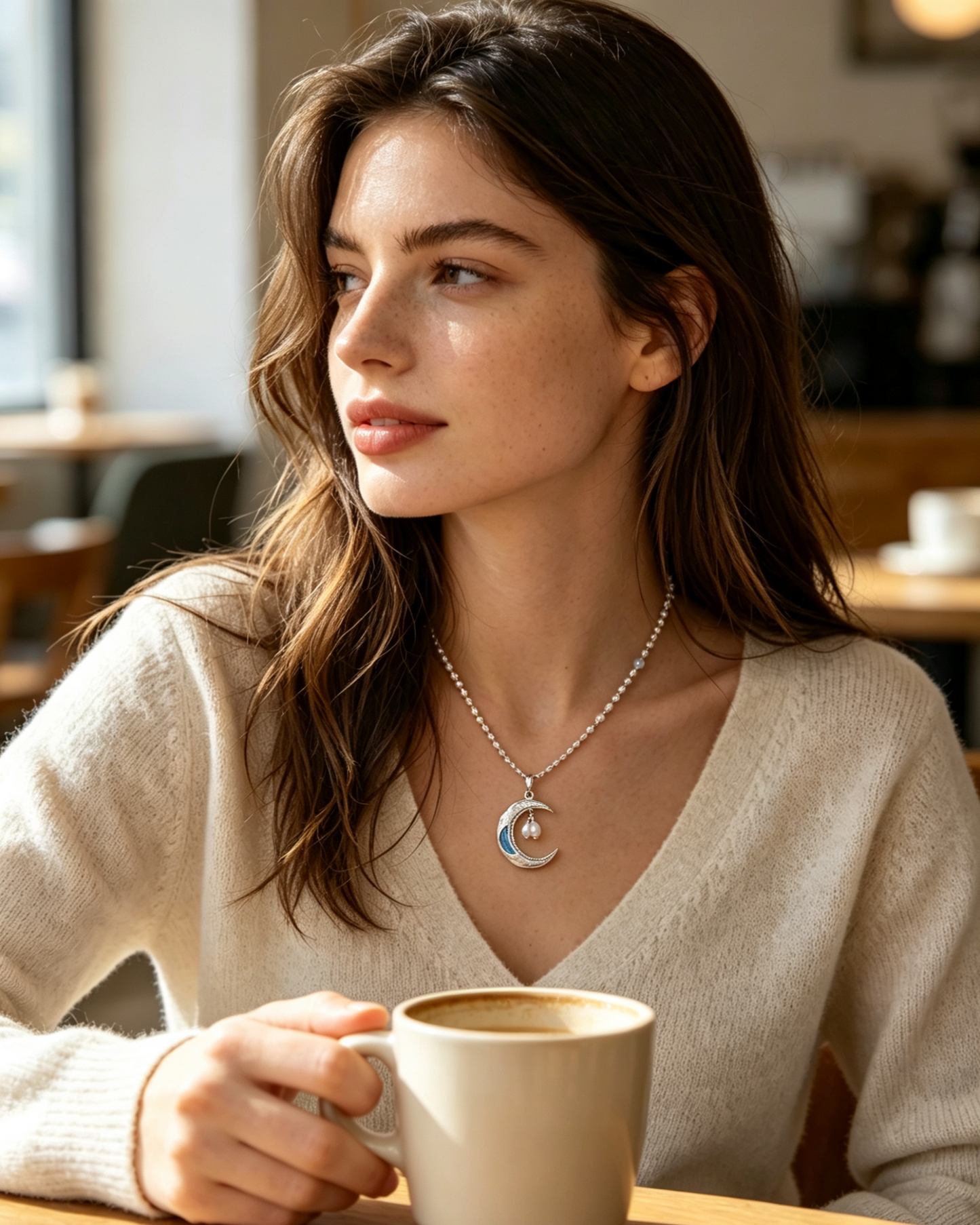 Wavy Crescent Moon Pearl Tassel Necklace