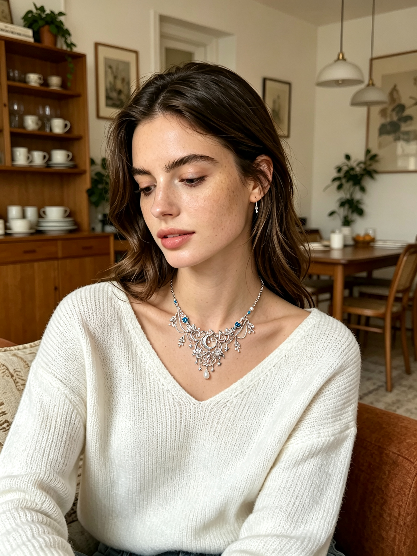 Ornate Moon Floral Star Statement Necklace