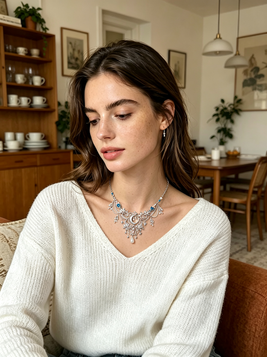 Ornate Moon Floral Star Statement Necklace