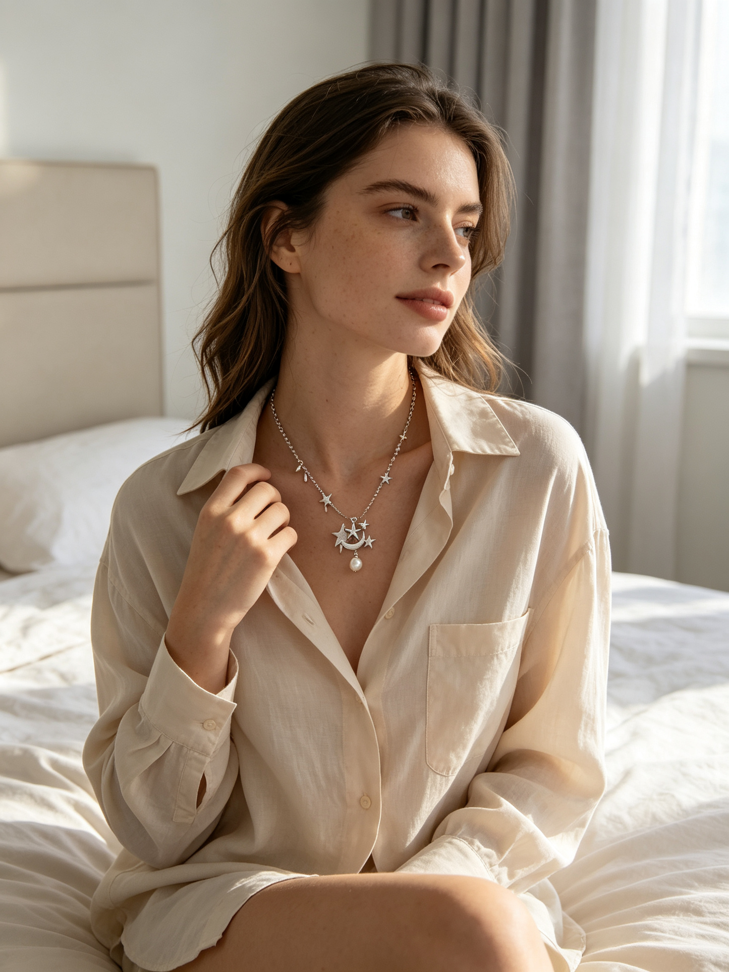 Star Moon Pearl Drop Necklace