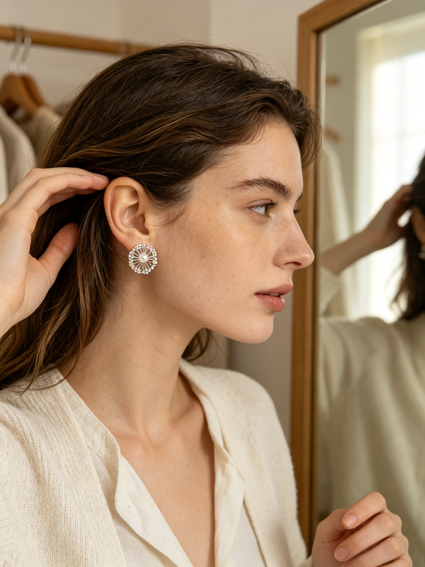 Pastel Macaron Floral Open Frame Pearl Stud Earrings